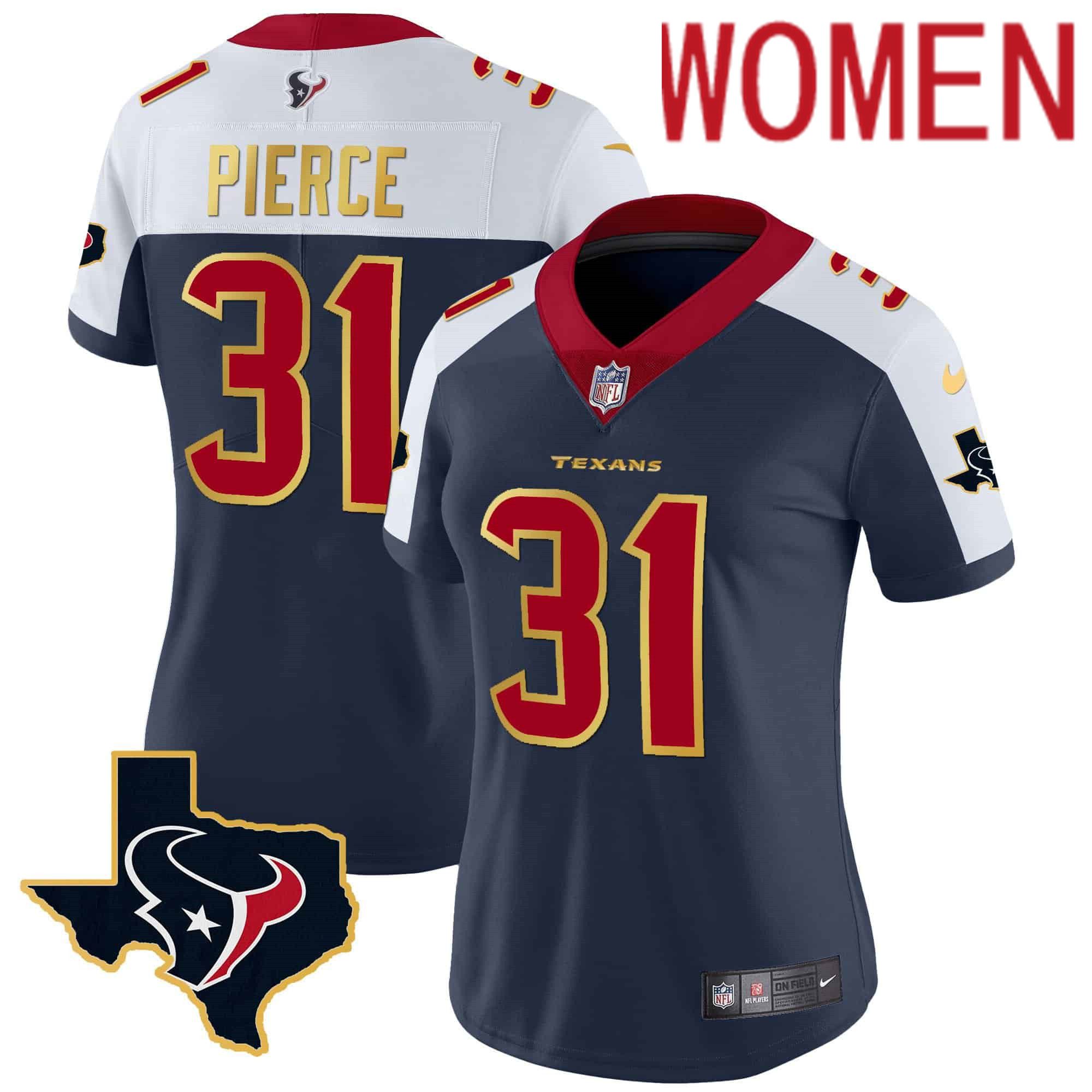 Women Houston Texans #31 Pierce Dark blue Gold 2024 Nike Trim Vapor NFL Jersey->women nfl jersey->Women Jersey